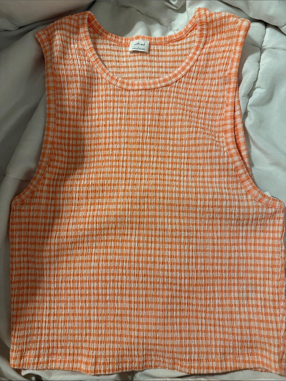 Wilfred Orange and White Gingham Seersucker Tank